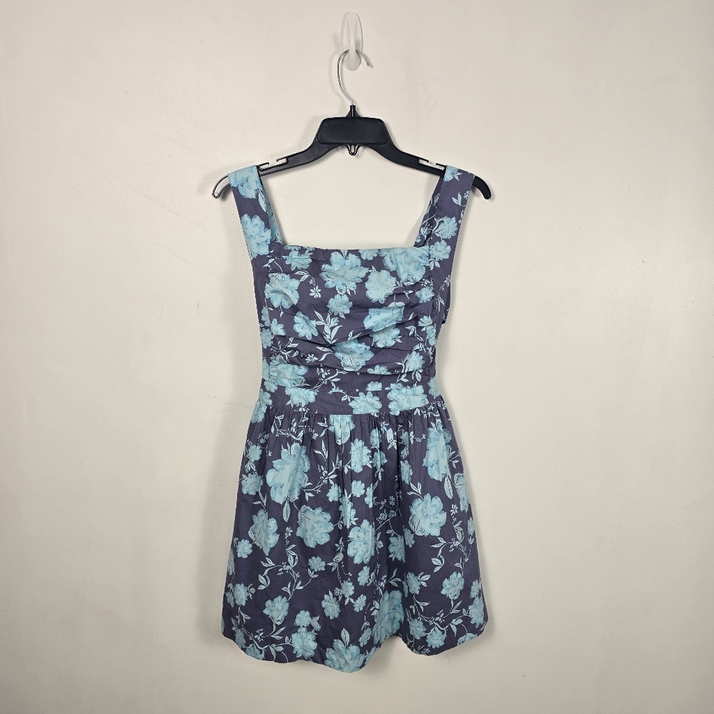 Free People Meet Me In Maui Mini Dress M Blue Floral Open Back - Picture 4 of 12